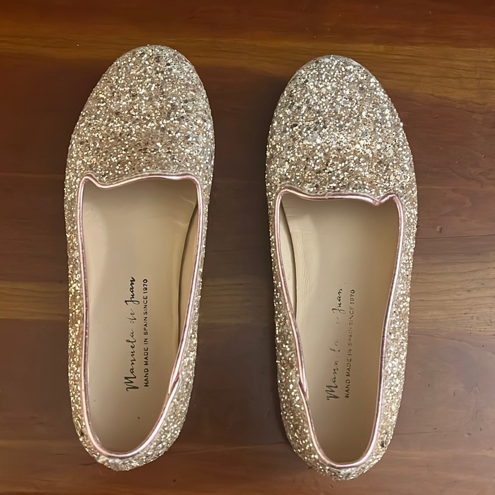 Manuela de Juan gold glitter/sparkle ballet flats
